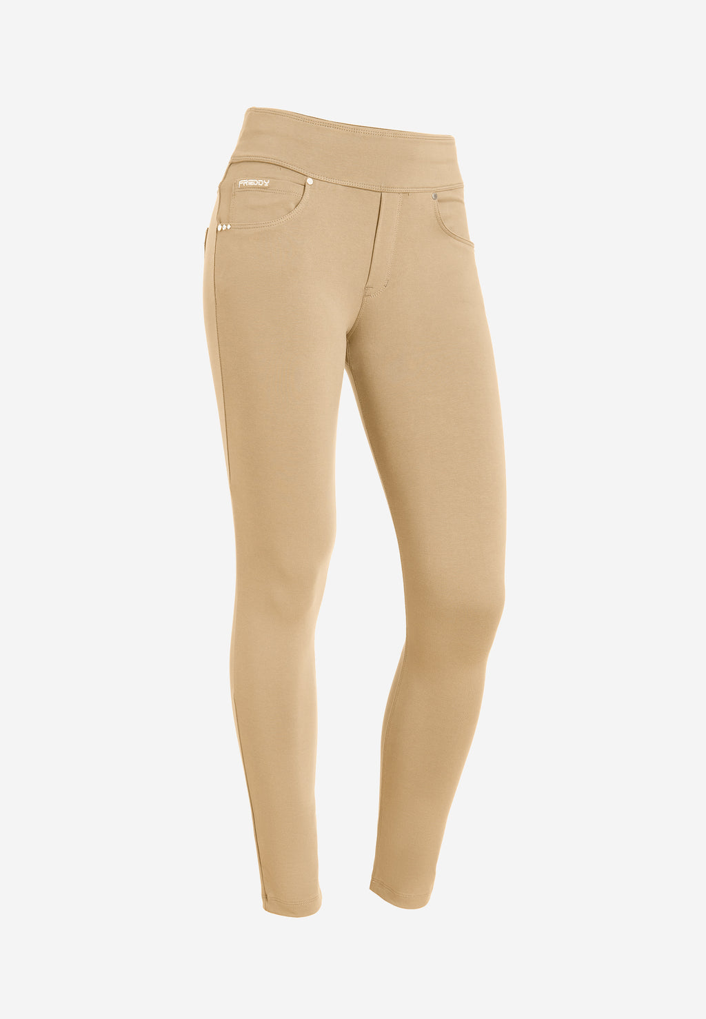 Freddy N.O.W.® slim fit kalhoty s ohrnovacím pasem (fold-over waist) v béžové barvě