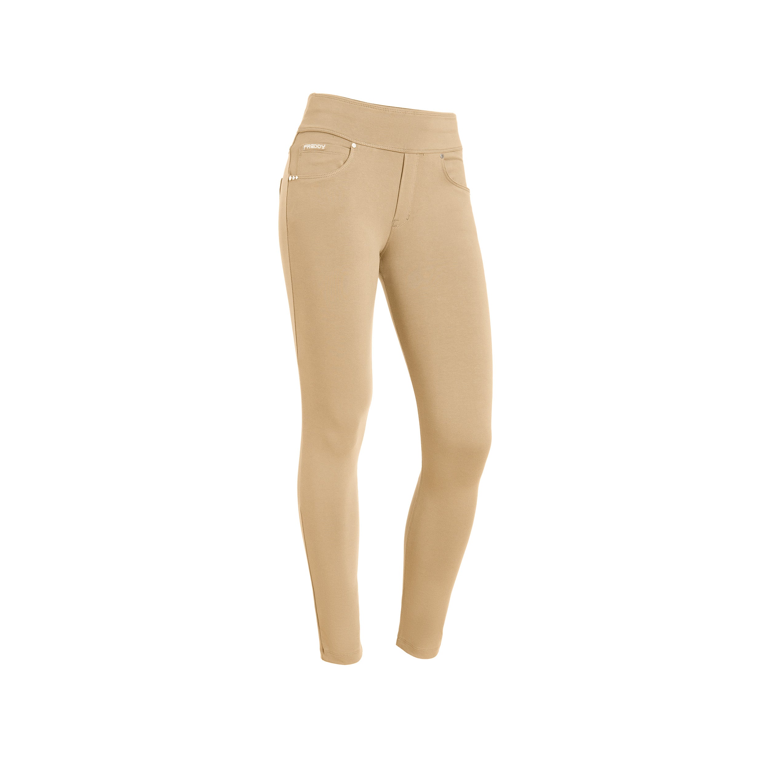 Freddy N.O.W.® slim fit kalhoty s ohrnovacím pasem (fold-over waist) v béžové barvě