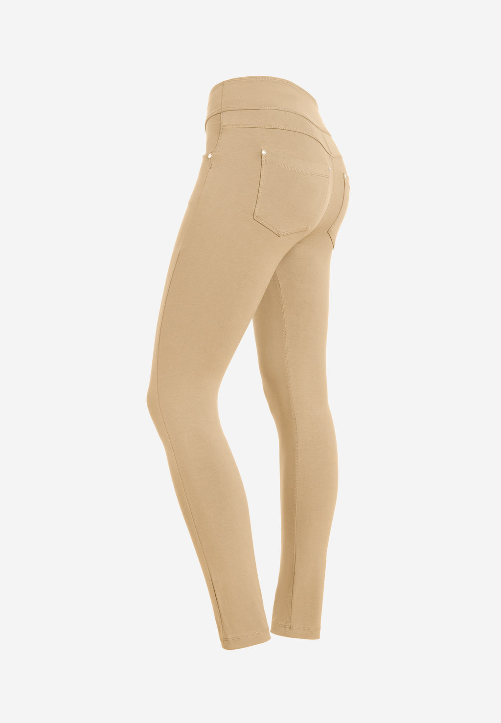 Freddy N.O.W.® slim fit kalhoty s ohrnovacím pasem (fold-over waist) v béžové barvě