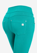 Freddy N.O.W.® slim fit kalhoty s ohrnovacím pasem (fold-over waist) v tyrkysové barvě