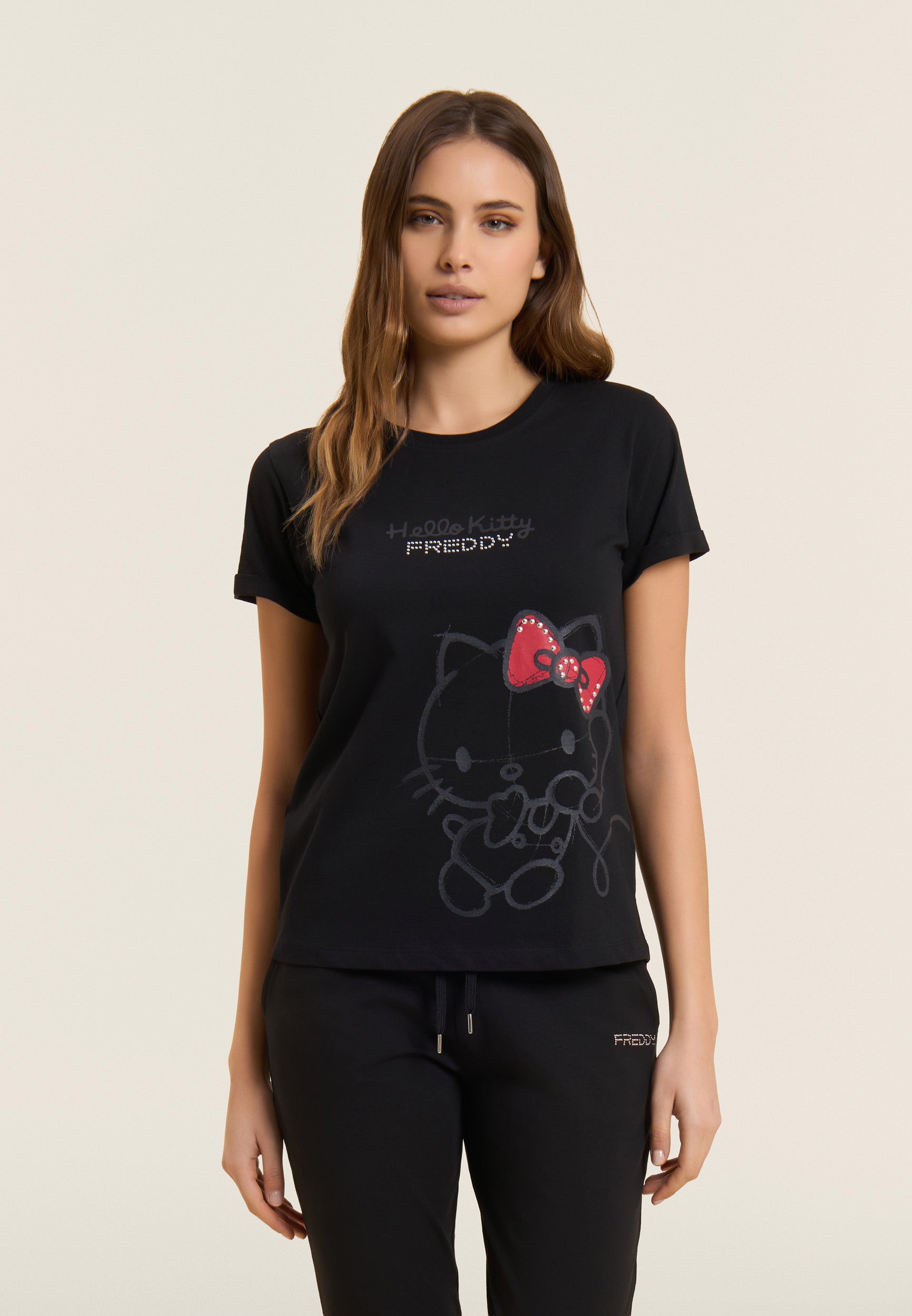 Tričko Hello Kitty s tón v tónu potiskem v černé barvě
