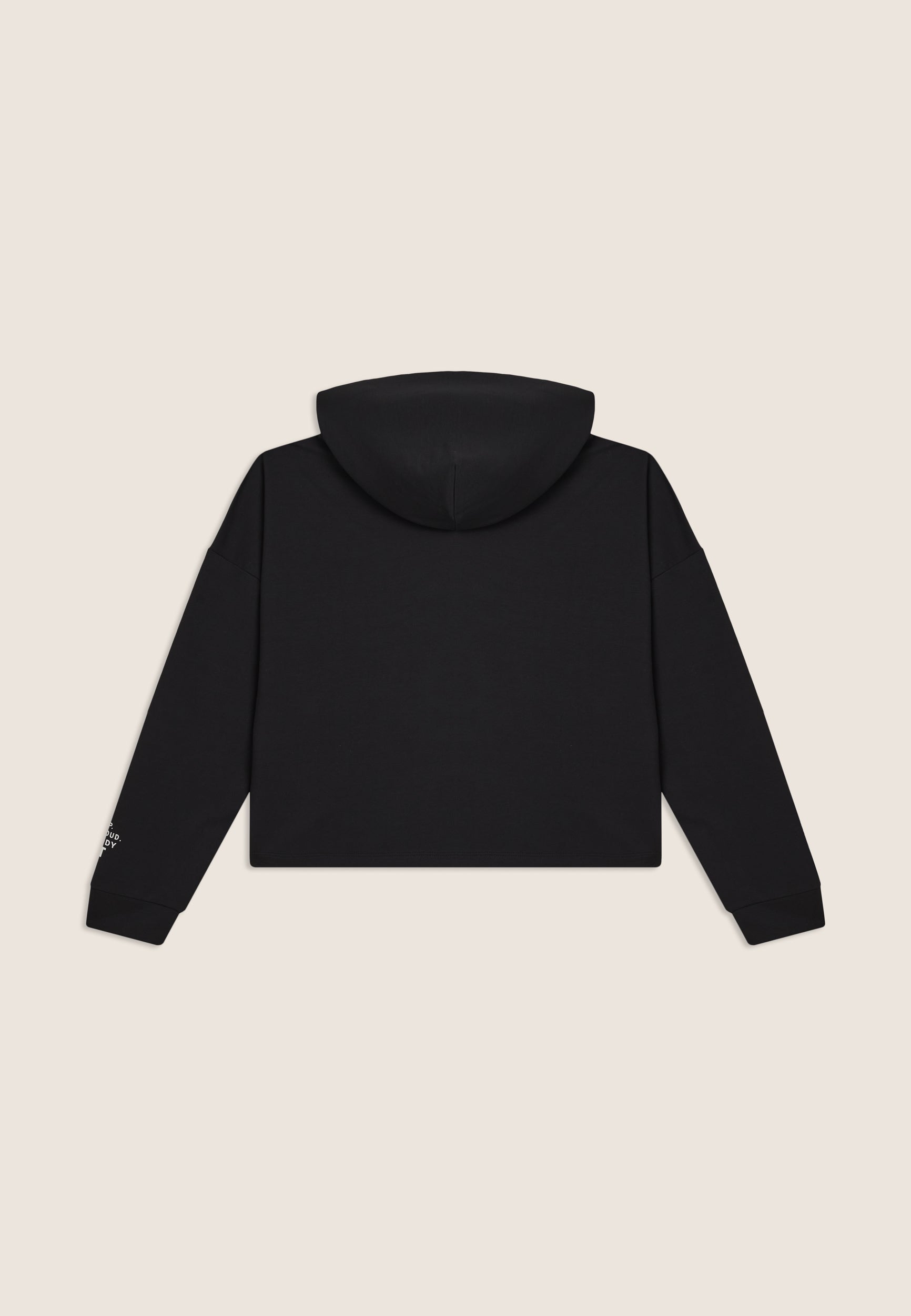 Oversize cropped mikina s kapucí a potiskem MST v černé barvě