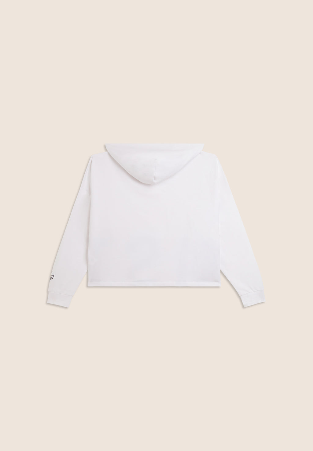 Oversize cropped mikina s kapucí a potiskem MST v bílé barvě