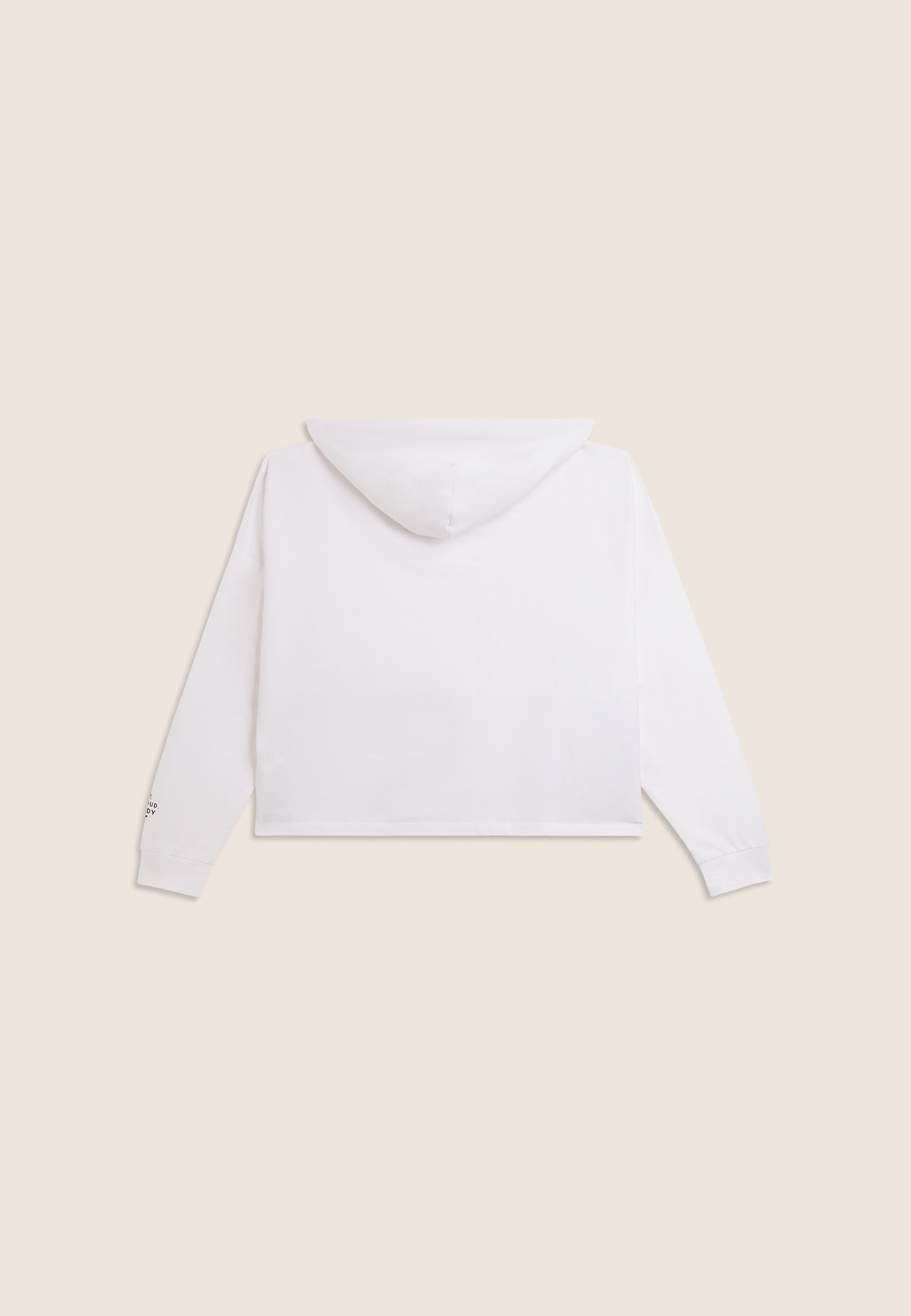 Oversize cropped mikina s kapucí a potiskem MST v bílé barvě
