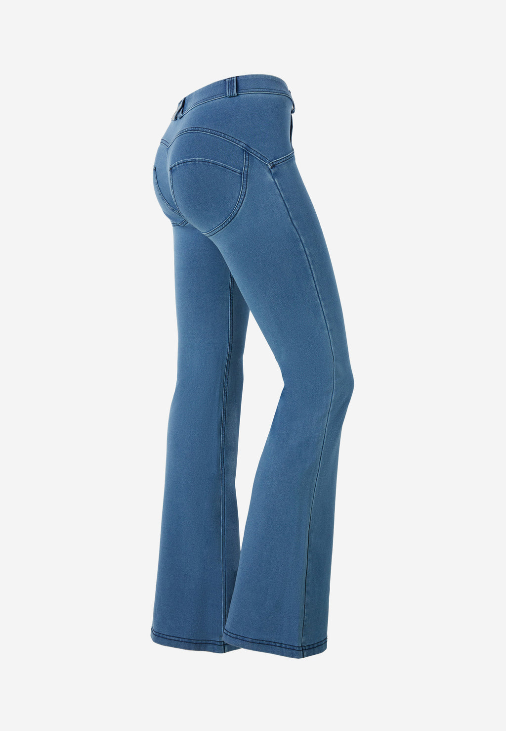 WR.UP® push-up jeggings s normálním pasem a rozšířenými nohavicemi z ekologického materiálu ve světle modré barvě