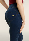 WR.UP® kalhoty s vysokým pasem a úzkým střihem (skinny) z pružného denimu v tmavě modré barvě, modrý šev