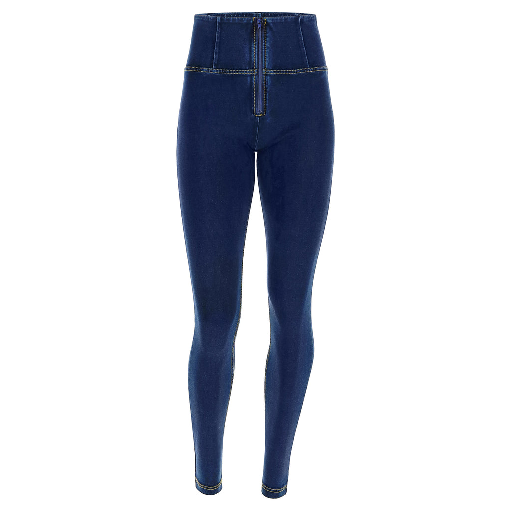 WR.UP® kalhoty s vysokým pasem a úzkým střihem (skinny) z pružného denimu v tmavě modré barvě, modrý šev