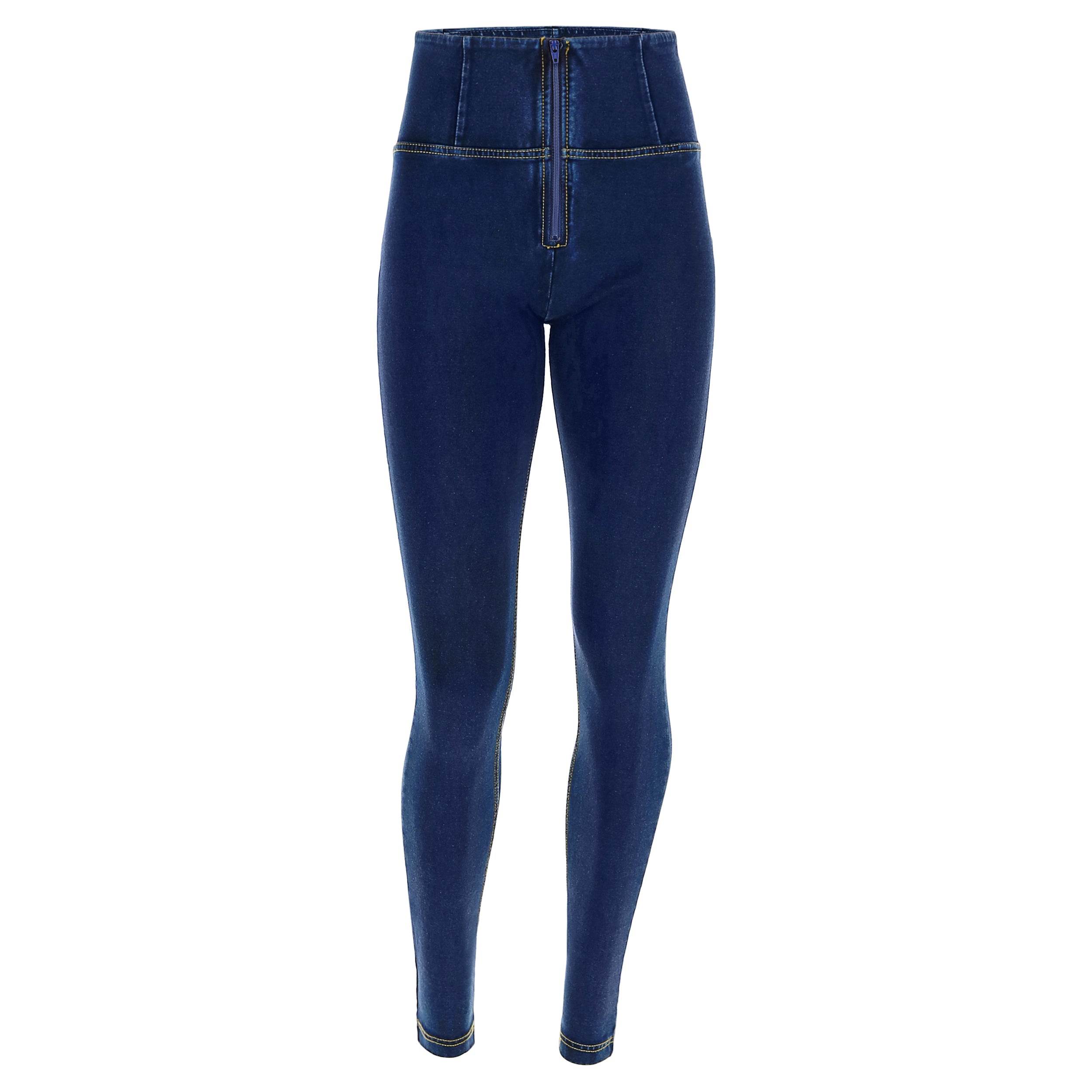 WR.UP® kalhoty s vysokým pasem a úzkým střihem (skinny) z pružného denimu v tmavě modré barvě, modrý šev