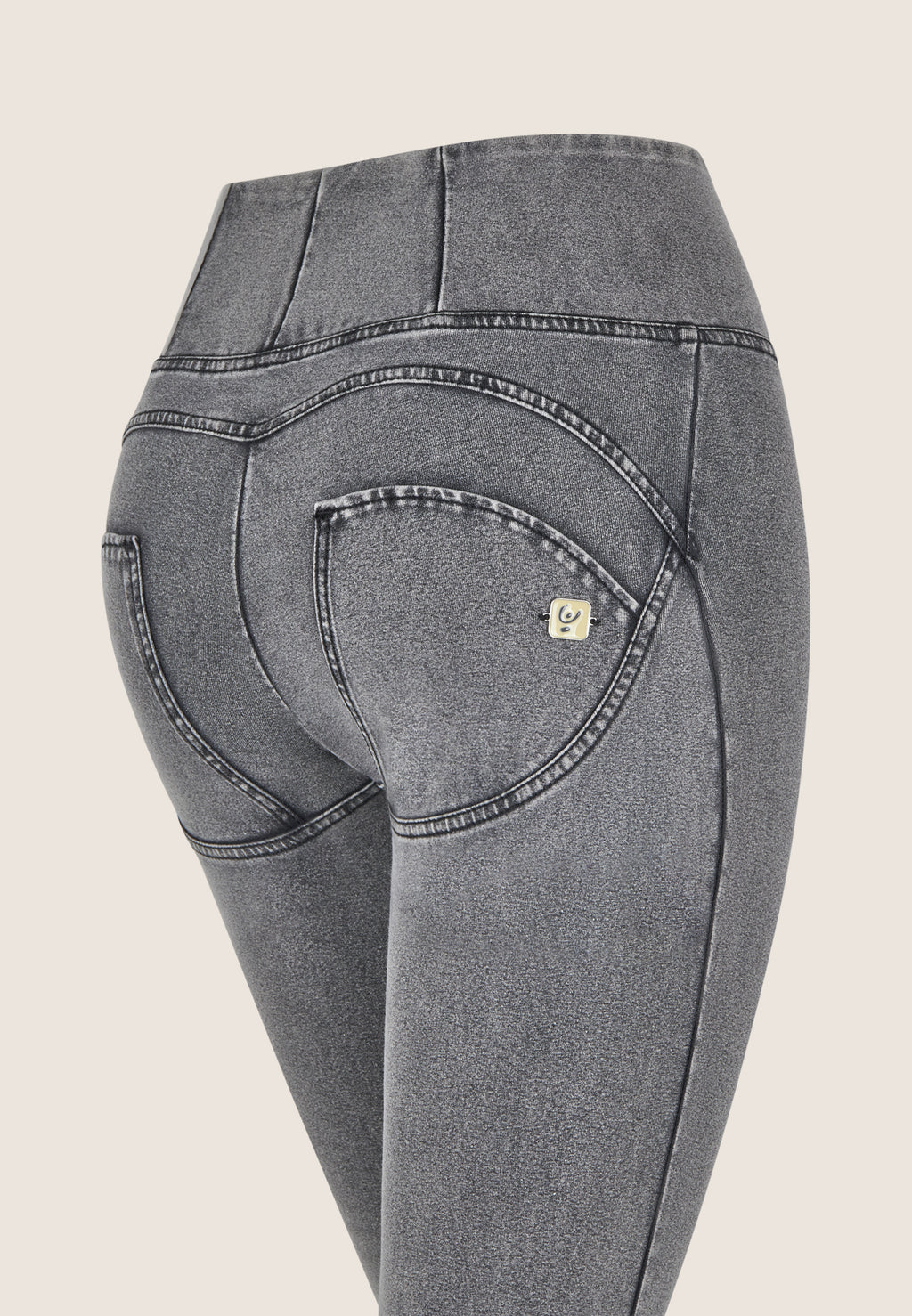Freddy kalhoty WR.UP ® v džínové šedé, černý šev, vysoký pas, skinny střih, denim žerzej