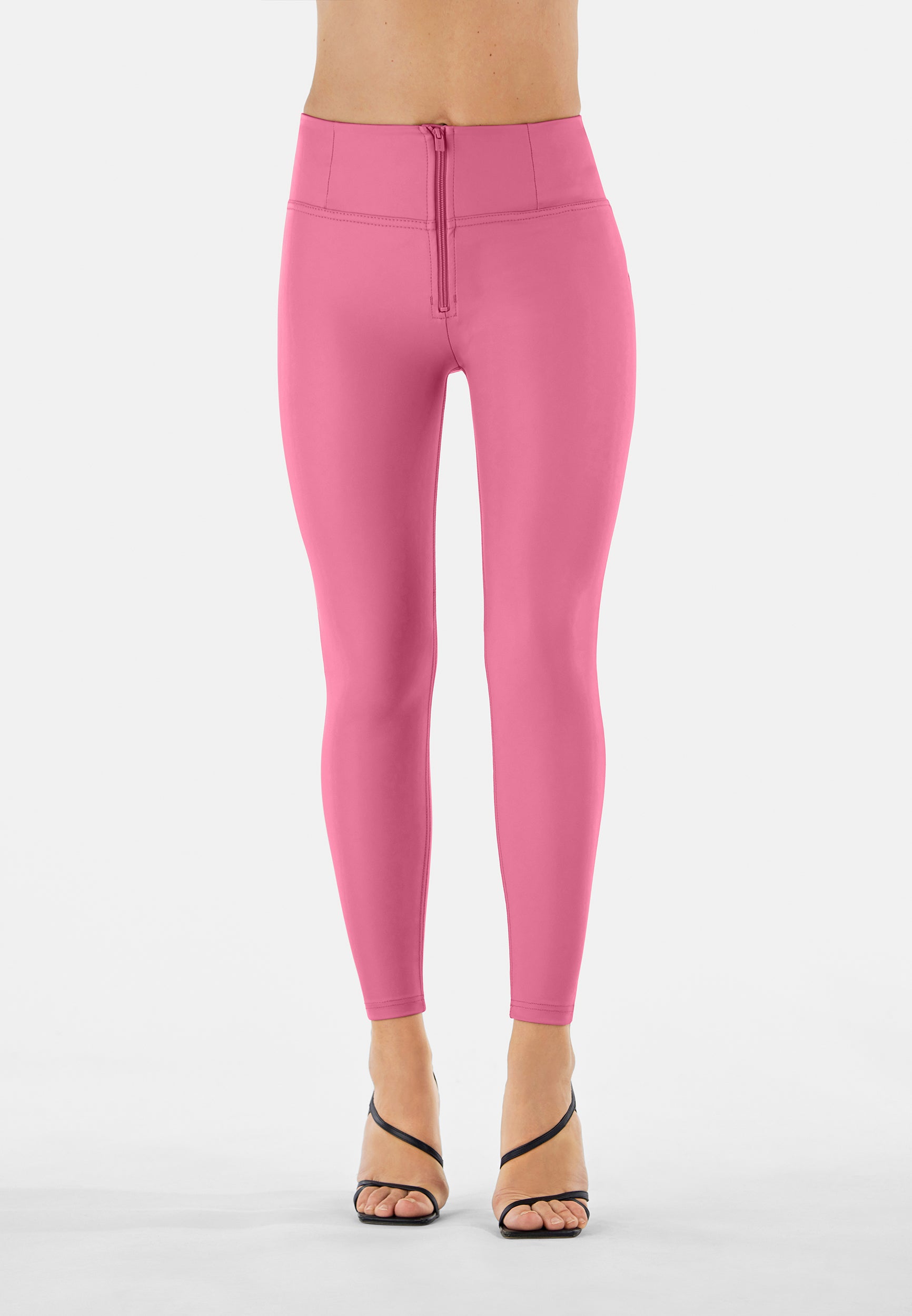 Freddy kalhoty WR.UP koženkové růžové, vysoký pas, superskinny střih, eco-friendly materiál