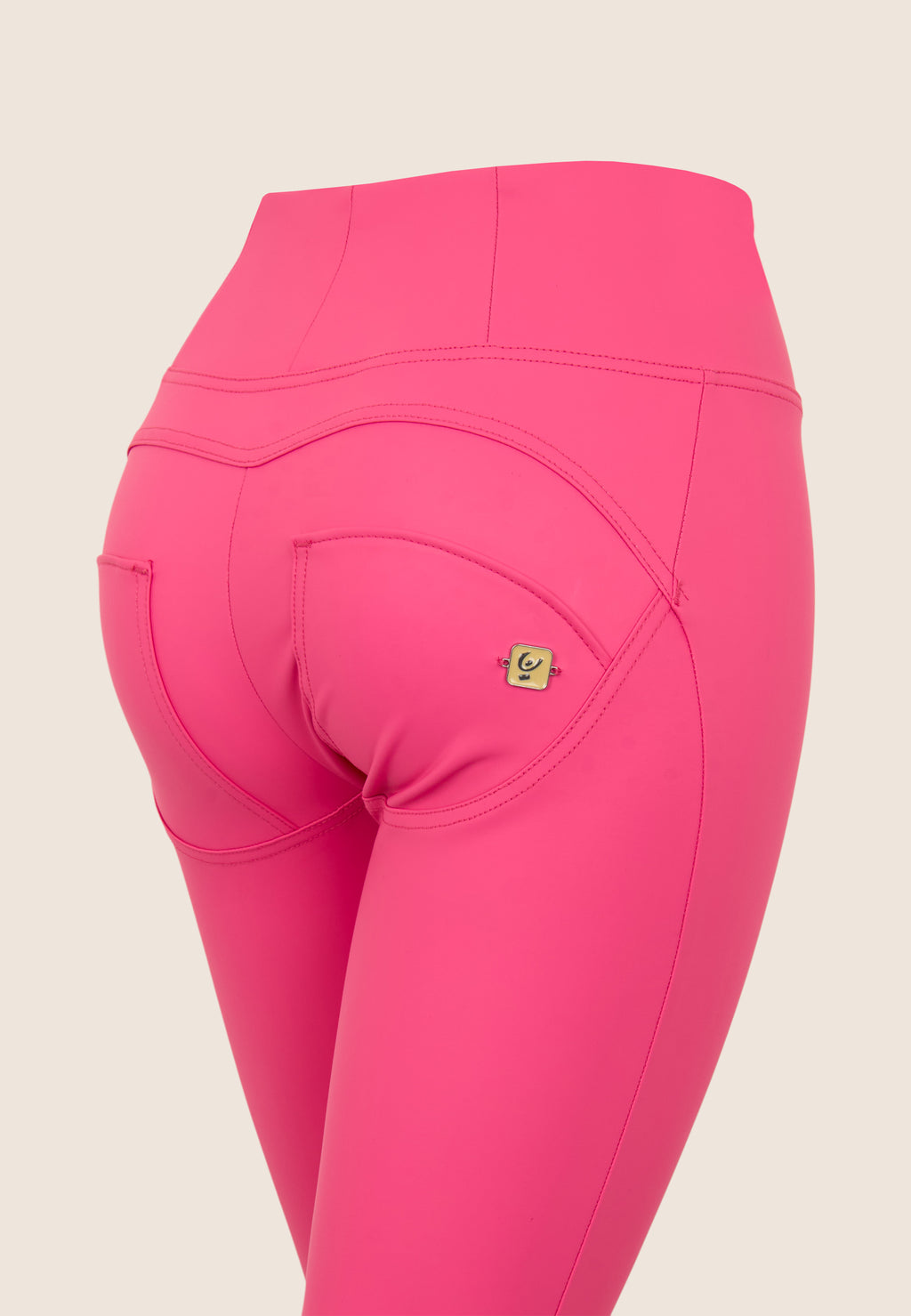 Freddy kalhoty WR.UP koženkové růžové, vysoký pas, superskinny střih, eco-friendly materiál