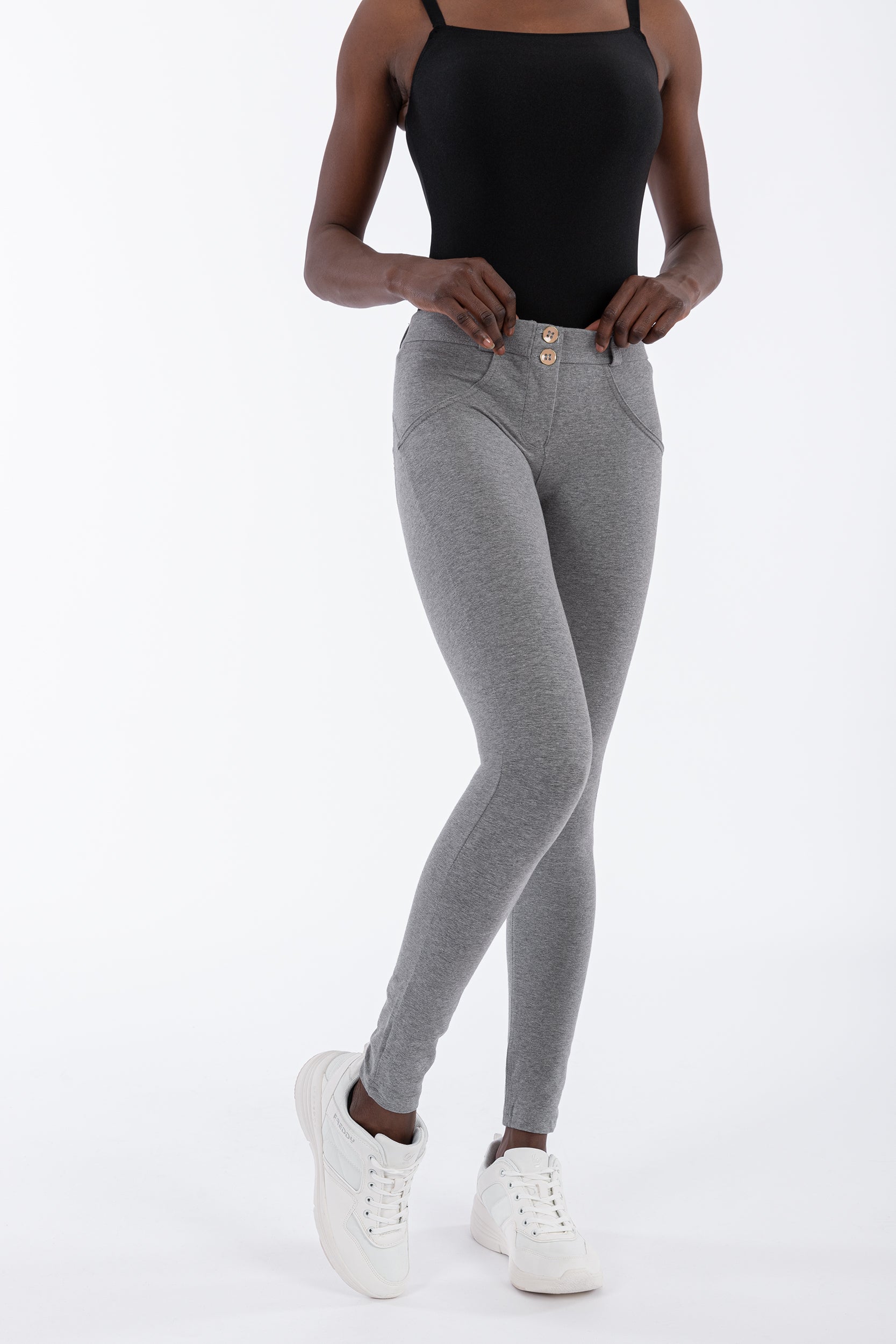 WR.UP® kalhoty s klasickým pasem a extra úzkým střihem (super skinny) v šedé melírované barvě