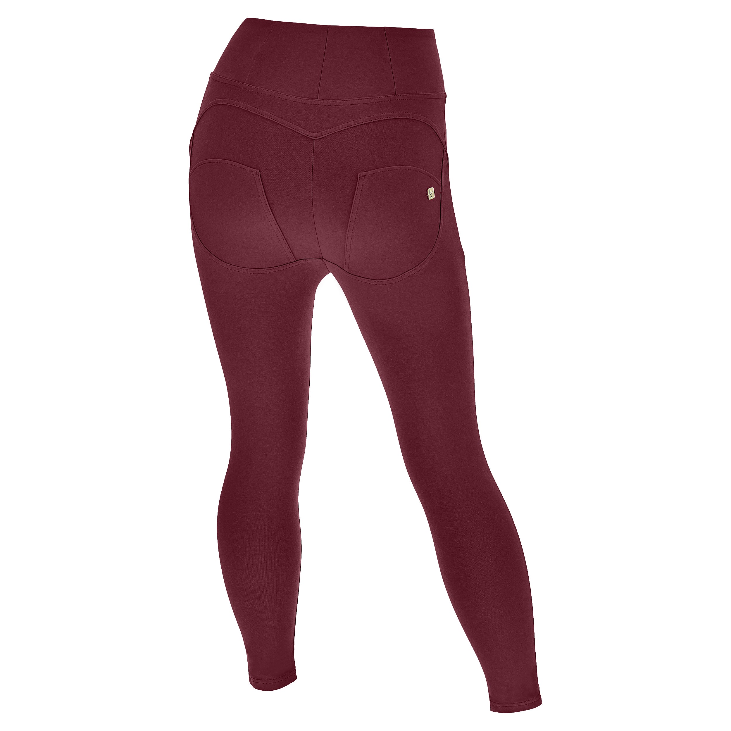 WR.UP® push-up 7/8 kalhoty ve vínové barvě pro plnější postavu s vysokým pasem a zipem