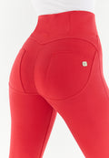 WR.UP® push-up 7/8 kalhoty v červené barvě pro plnější postavu s vysokým pasem a zipem