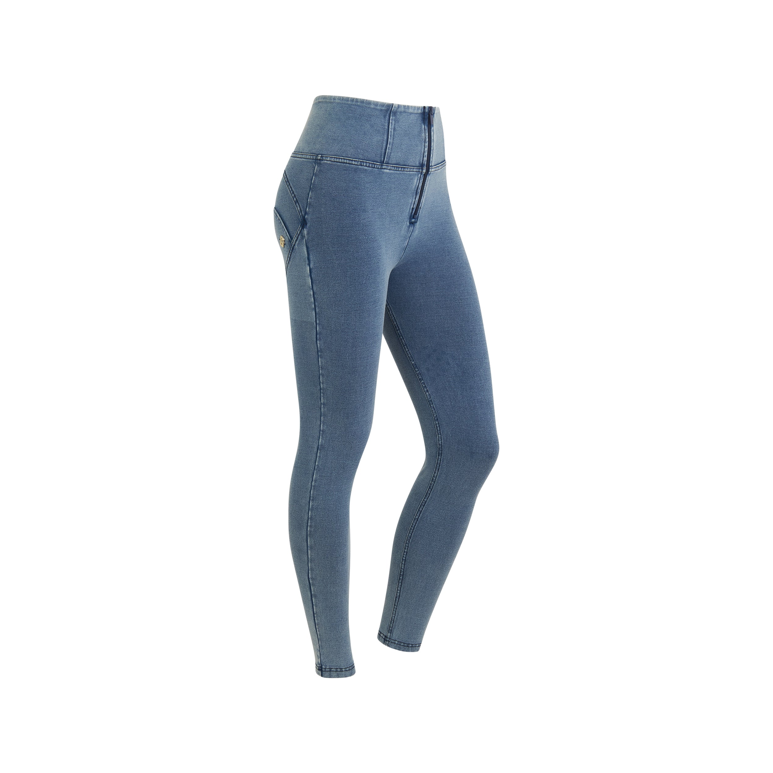 Freddy kalhoty WR.UP ® v džínové modré, vysoký pas, super skinny střih, 7/8 délka, denim žerzej