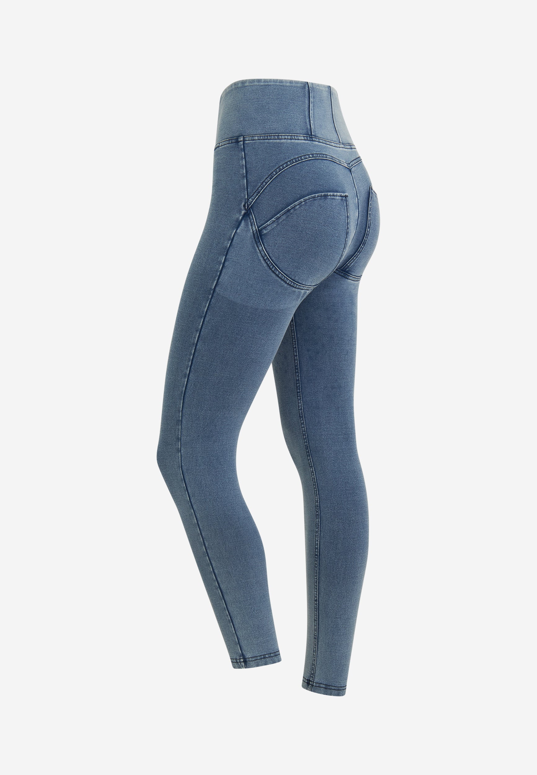 Freddy kalhoty WR.UP ® v džínové modré, vysoký pas, super skinny střih, 7/8 délka, denim žerzej