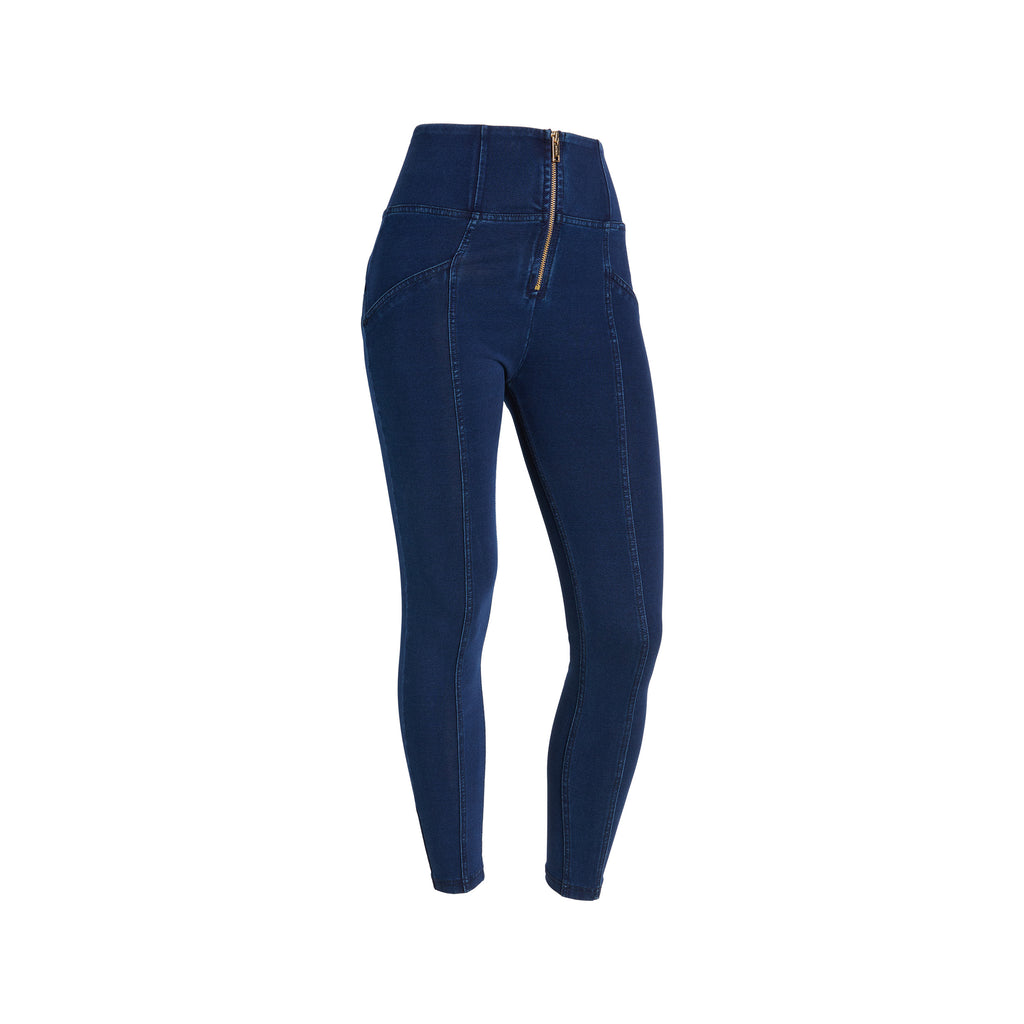 Freddy kalhoty WR.UP® shaping jeggings s vysokým pasem, se zipem a středovými švy v džínové modré barvě