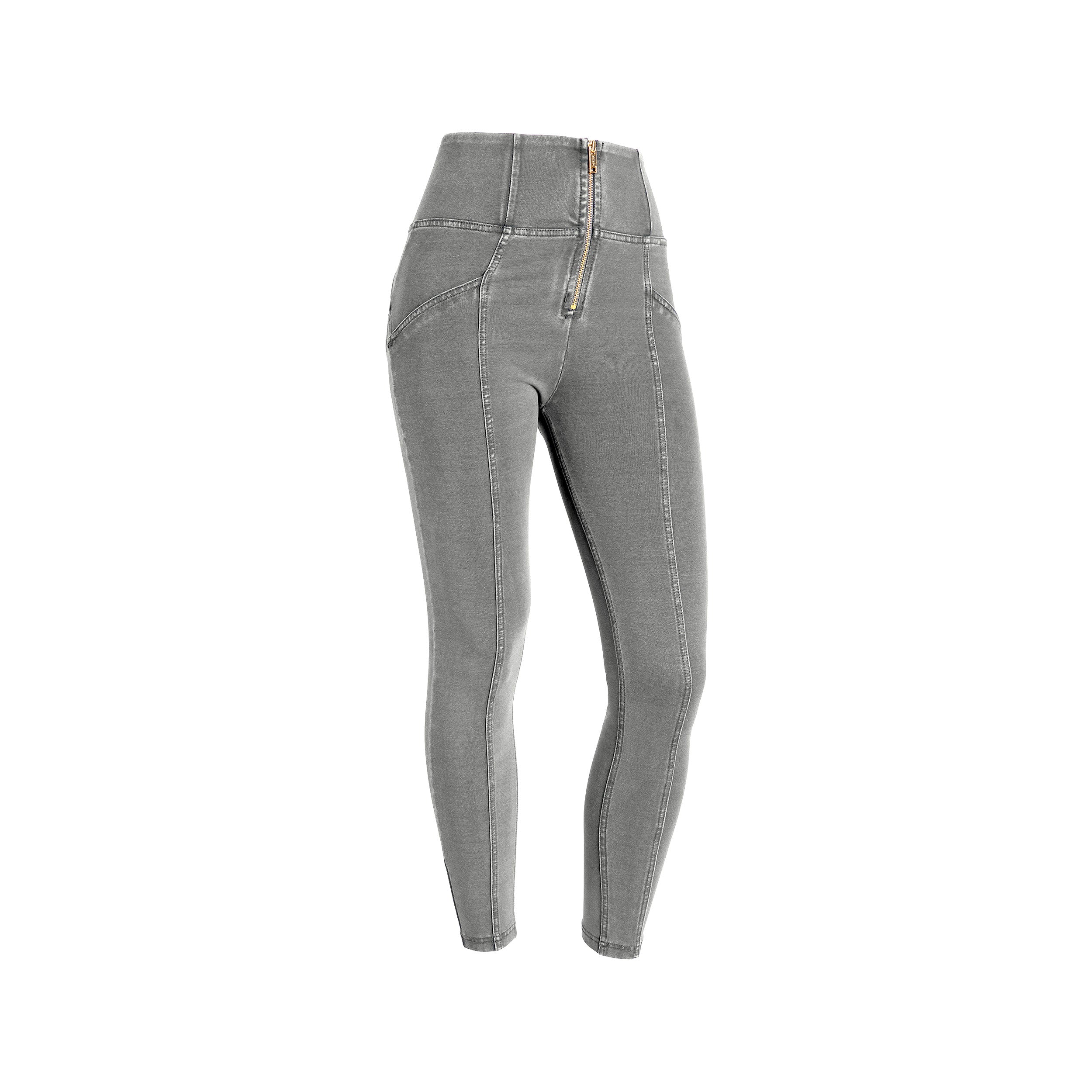 Freddy kalhoty WR.UP® shaping jeggings s vysokým pasem, se zipem a středovými švy v džínové šedé barvě
