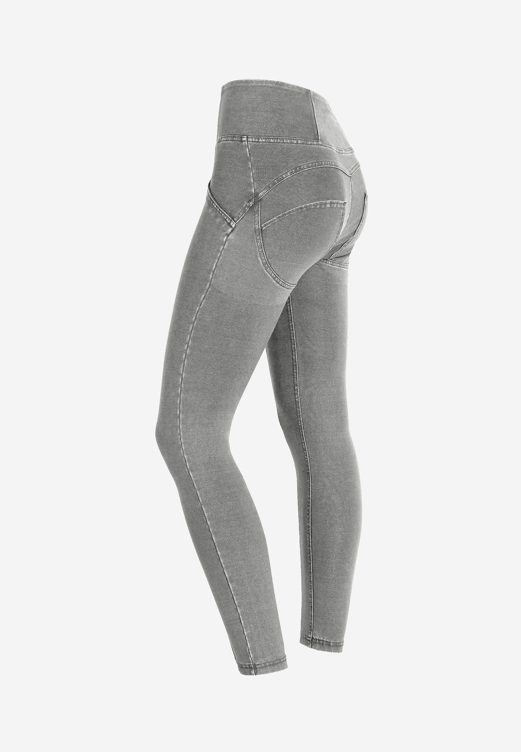 Freddy kalhoty WR.UP® shaping jeggings s vysokým pasem, se zipem a středovými švy v džínové šedé barvě