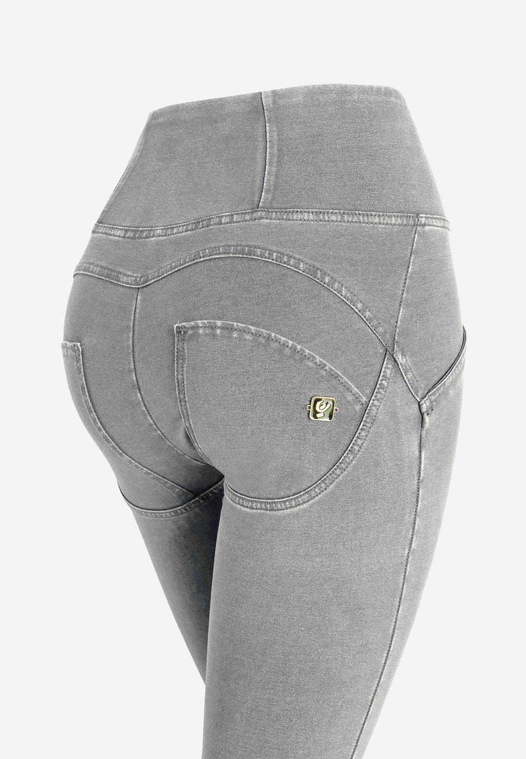 Freddy kalhoty WR.UP® shaping jeggings s vysokým pasem, se zipem a středovými švy v džínové šedé barvě