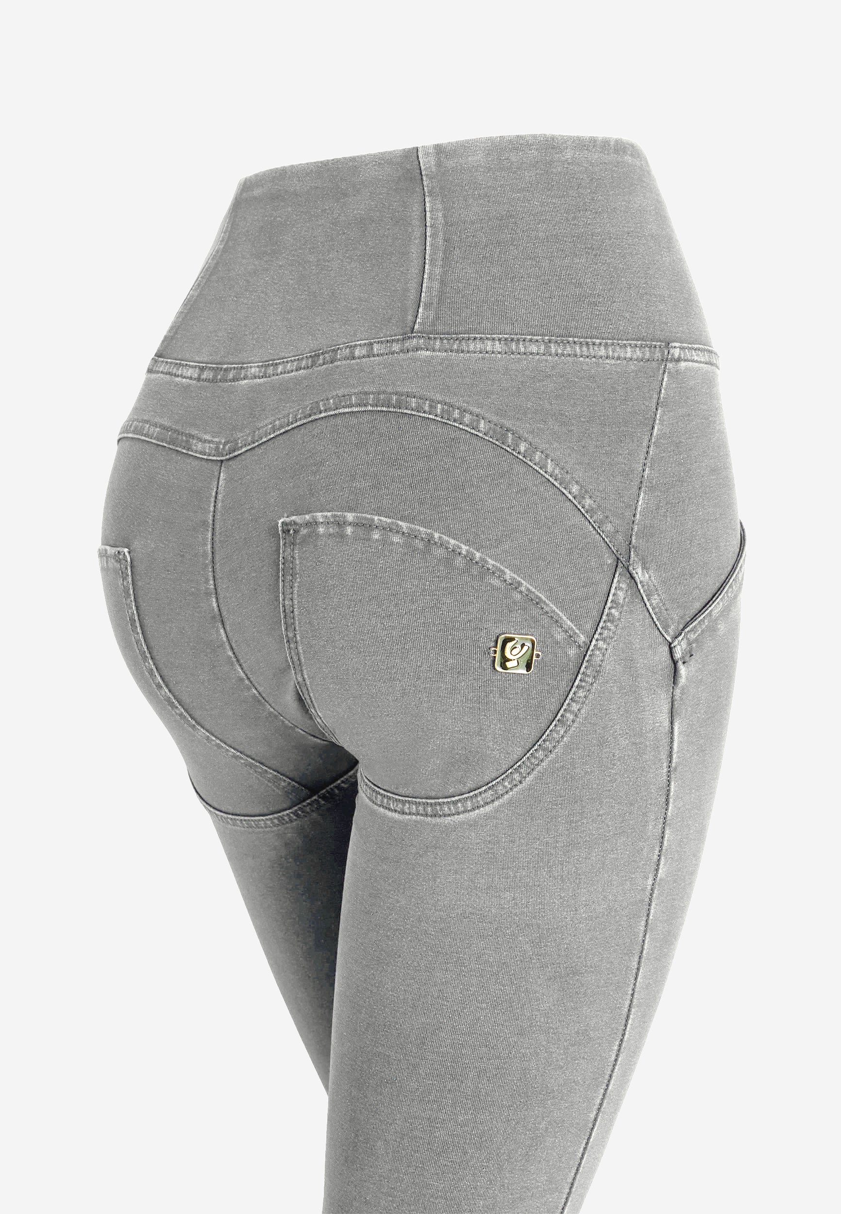 Freddy kalhoty WR.UP® shaping jeggings s vysokým pasem, se zipem a středovými švy v džínové šedé barvě