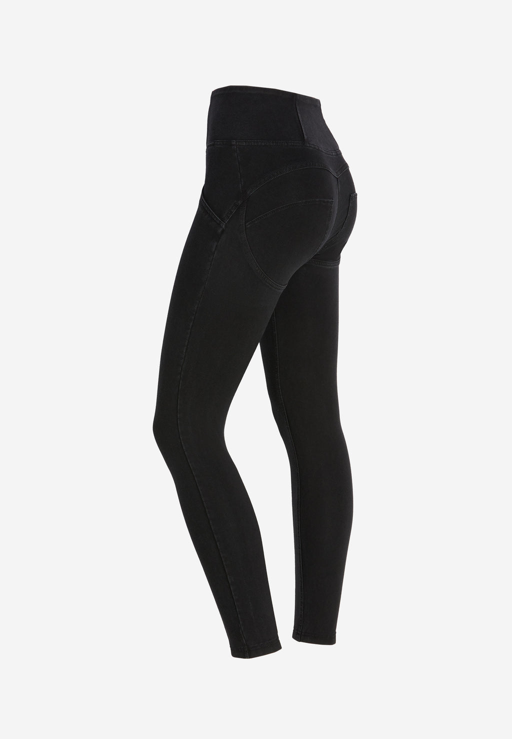 Freddy kalhoty WR.UP® shaping jeggings s vysokým pasem, se zipem a středovými švy v džínové černé barvě