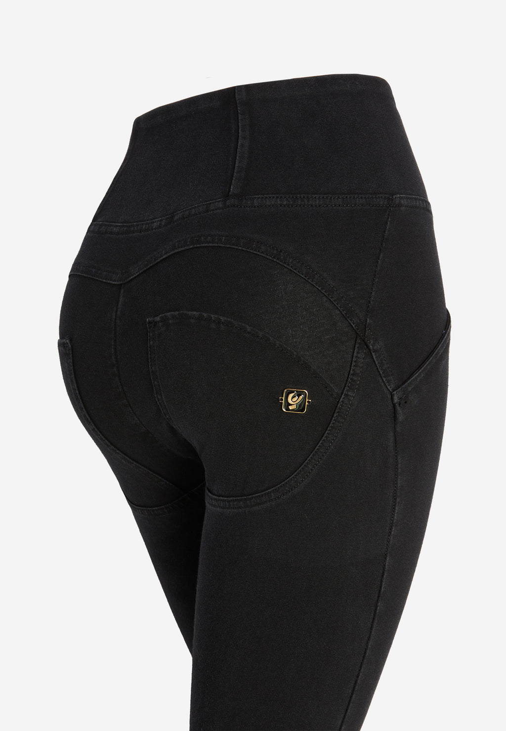 Freddy kalhoty WR.UP® shaping jeggings s vysokým pasem, se zipem a středovými švy v džínové černé barvě