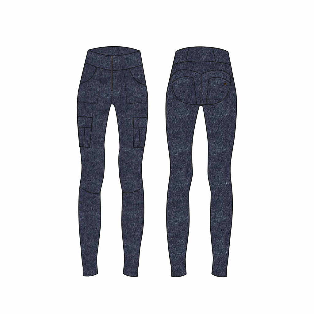 Freddy kalhoty WR.UP® WR.UP® jeggings v cargo stylu s vysokým pasem a délkou nohavic ke kotníkům v džínové modré barvě, modrý šev
