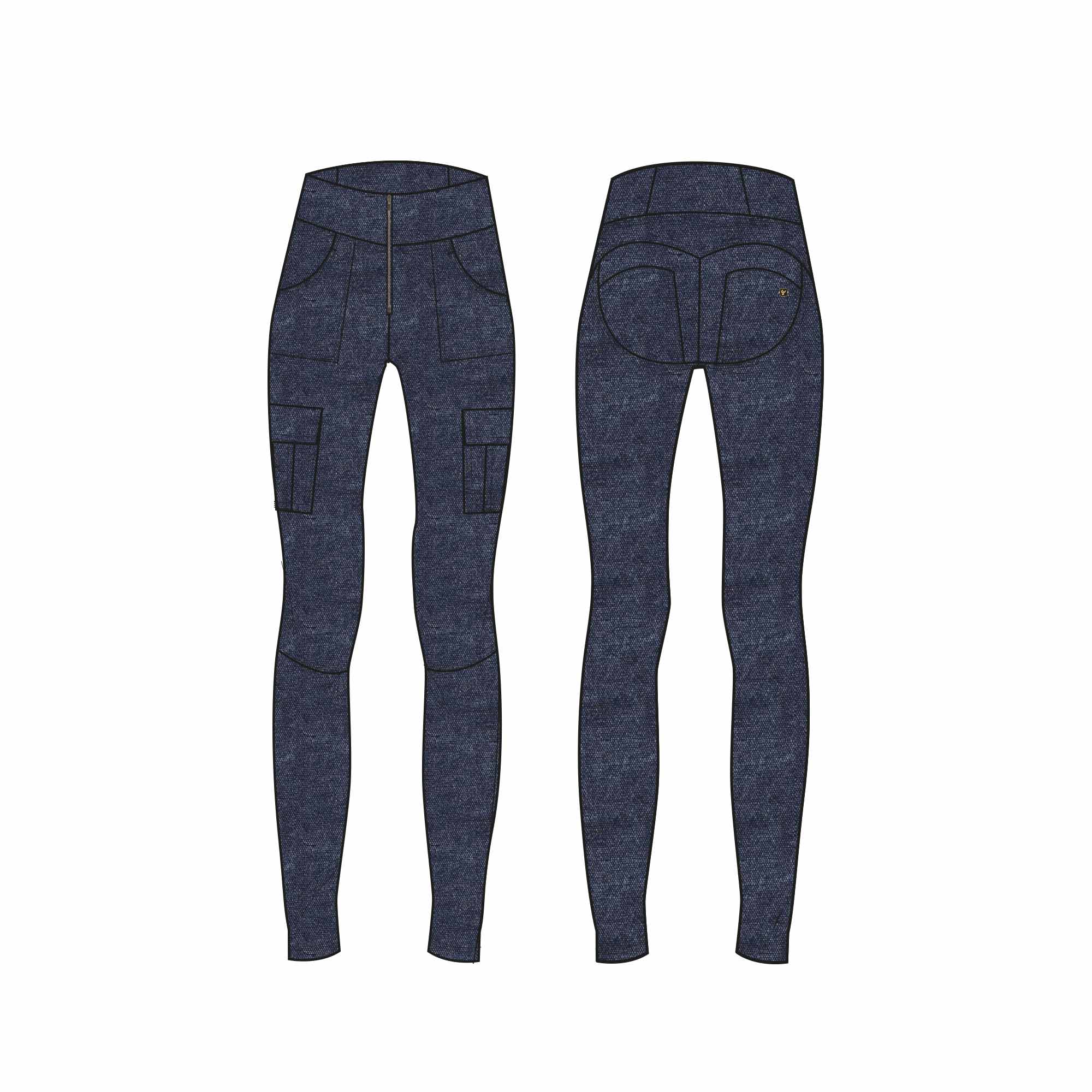 Freddy kalhoty WR.UP® WR.UP® jeggings v cargo stylu s vysokým pasem a délkou nohavic ke kotníkům v džínové modré barvě, modrý šev