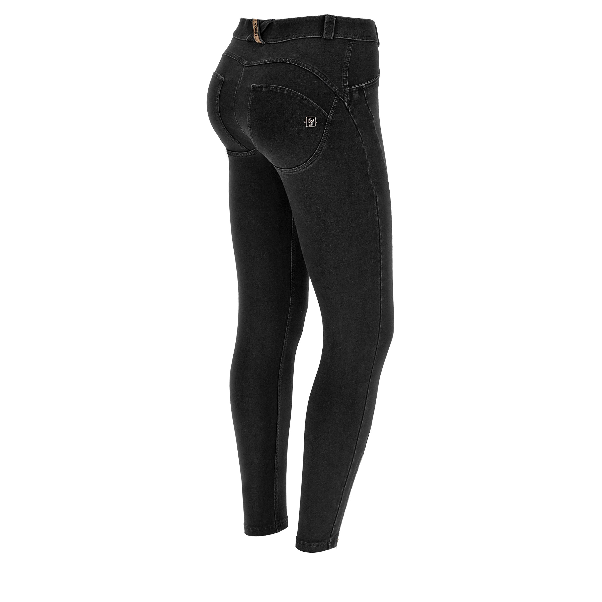 Freddy kalhoty WR.UP® shaping jeggings s vysokým pasem, délkou ke kotníkům a zipy ve spodní části nohavic v černé barvě, černý šev