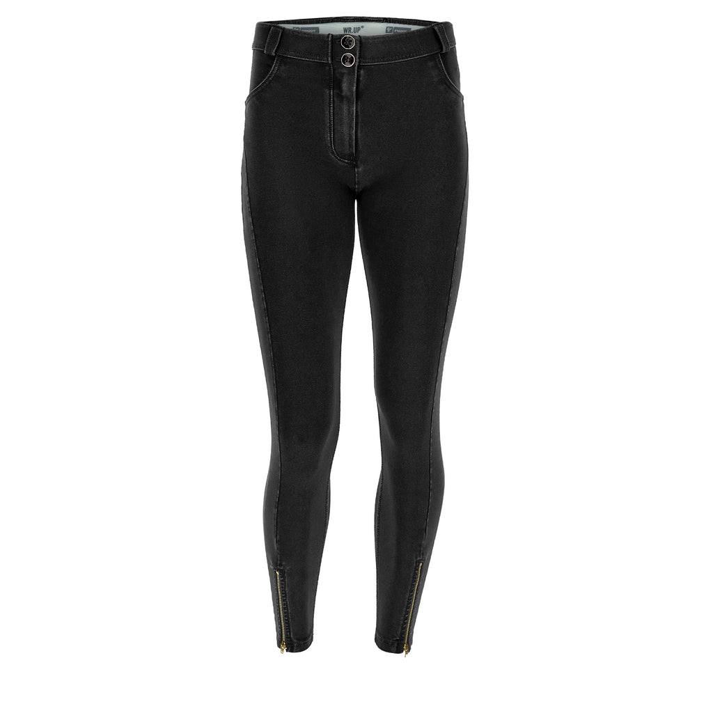 Freddy kalhoty WR.UP® shaping jeggings s vysokým pasem, délkou ke kotníkům a zipy ve spodní části nohavic v černé barvě, černý šev